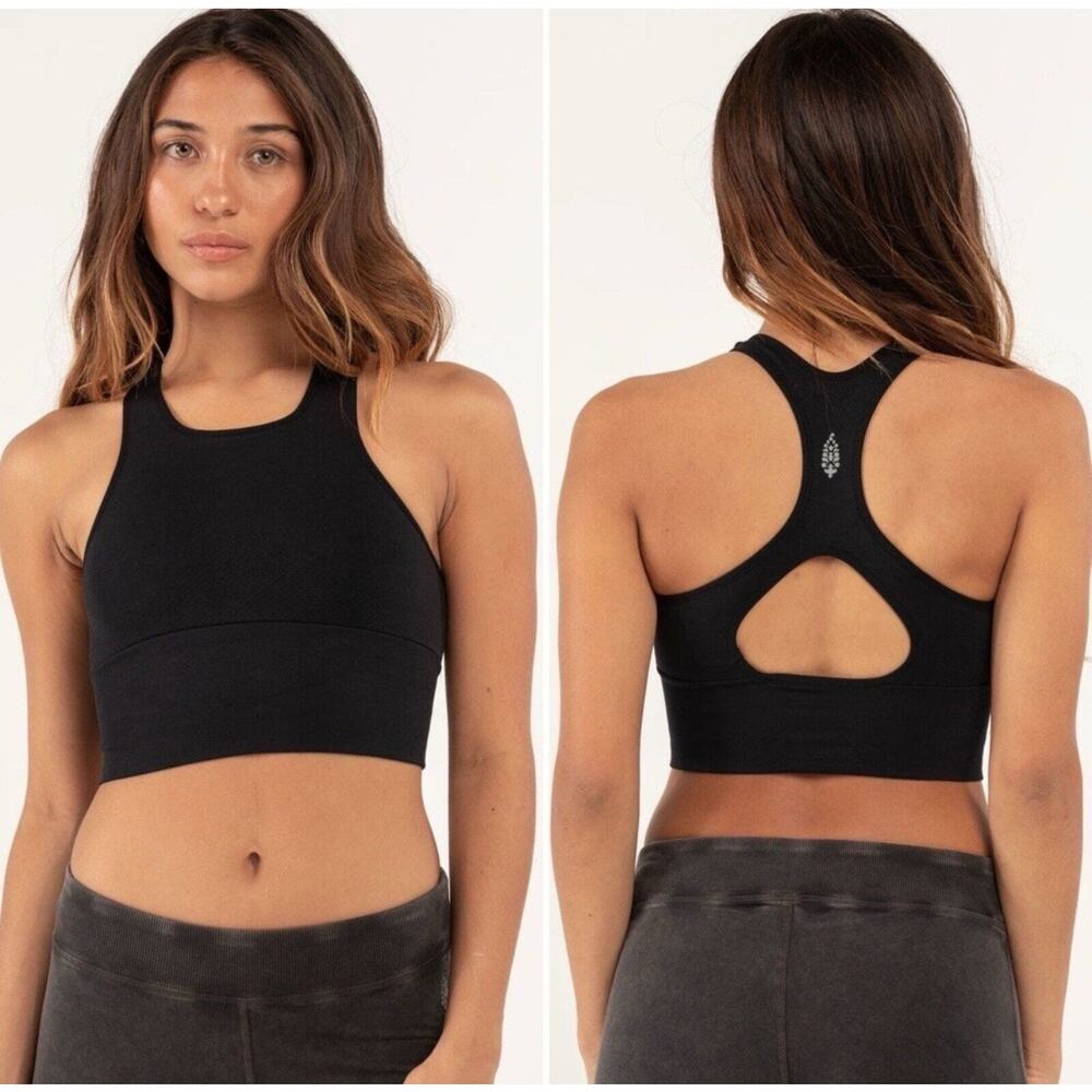FP Movement Sporty Tennis Every Single Time Black Sports Bra XS/S High Neck Long